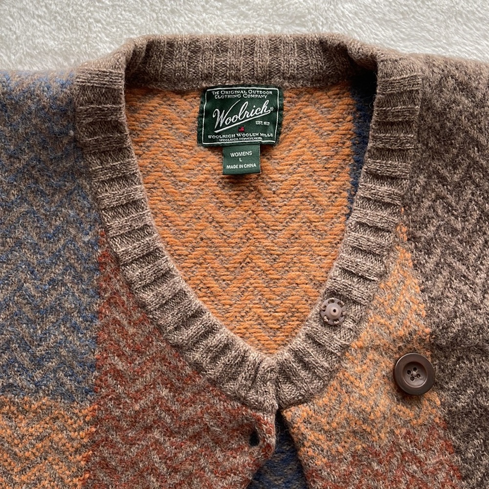 Vintage Woolrich Patchwork Chevron Knit Pattern Lambswool Sweater Vest Size L** - Picture 5 of 12